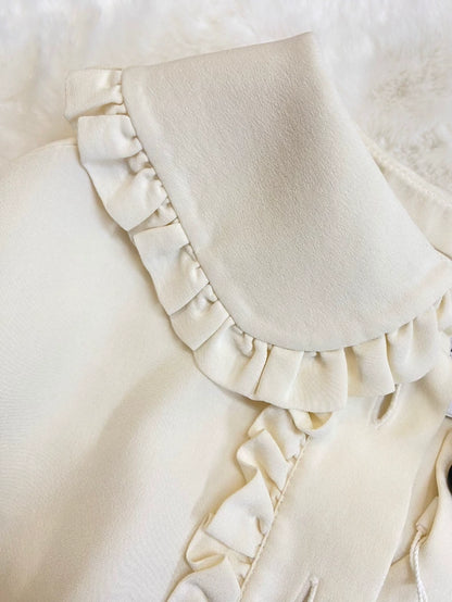 Chanel 18B off-white Peter Pan collar ruffled blouse
