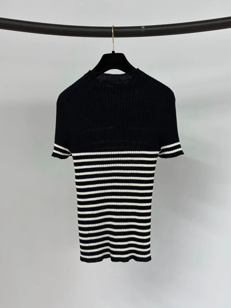 Dior classic lucky star striped knit short-sleeved top