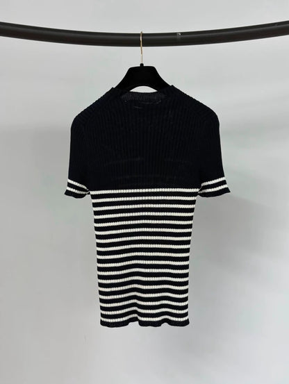 Dior classic lucky star striped knit short-sleeved top