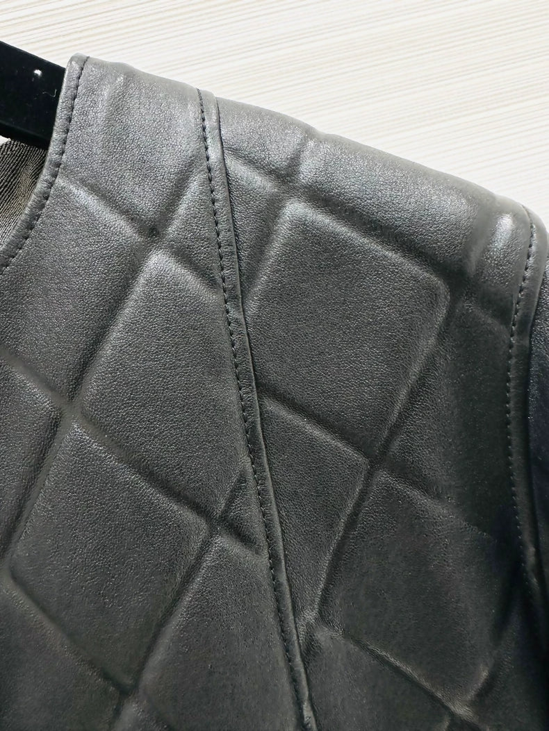 Chanel 25P black quilted lambskin leather jacket