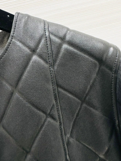 Chanel 25P black quilted lambskin leather jacket