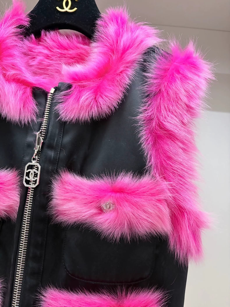 Chanel 23N  black & Pink Shearling Vest
