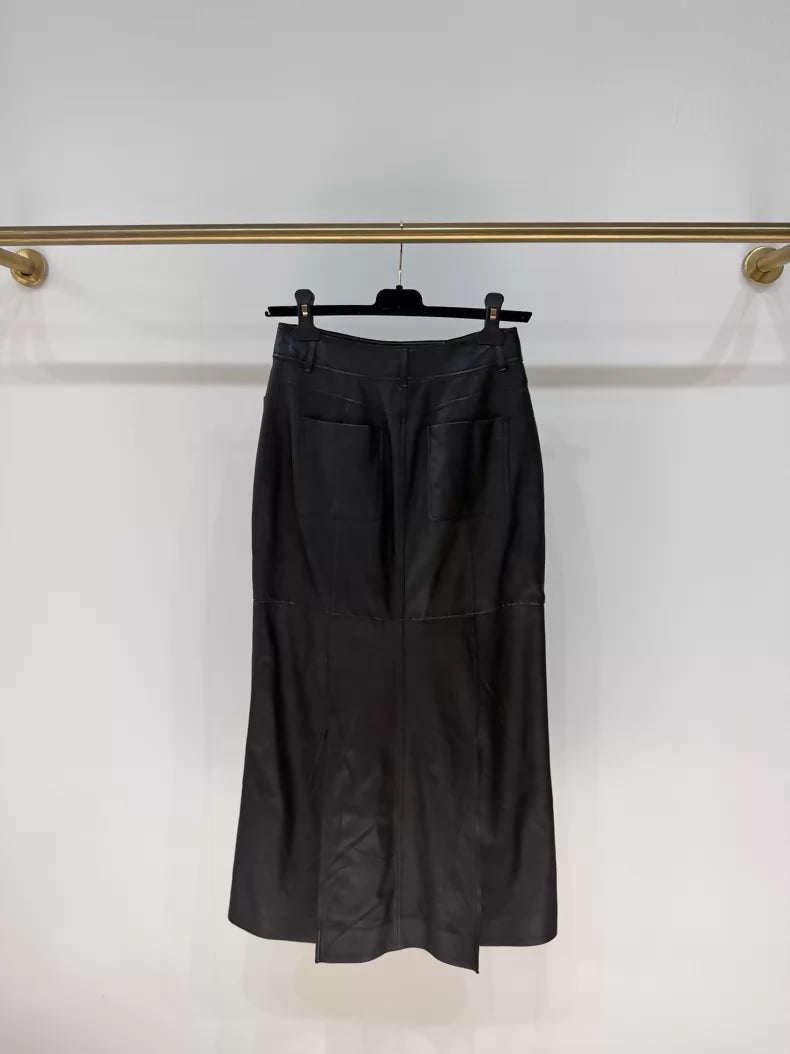 Chanel 24B leather midi skirt