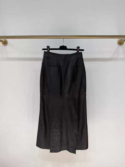 Chanel 24B leather midi skirt