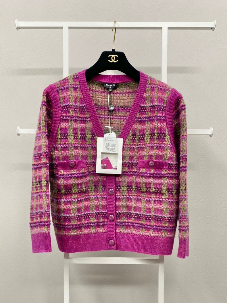 Chanel 18B cashmere rose red tweed cardigan