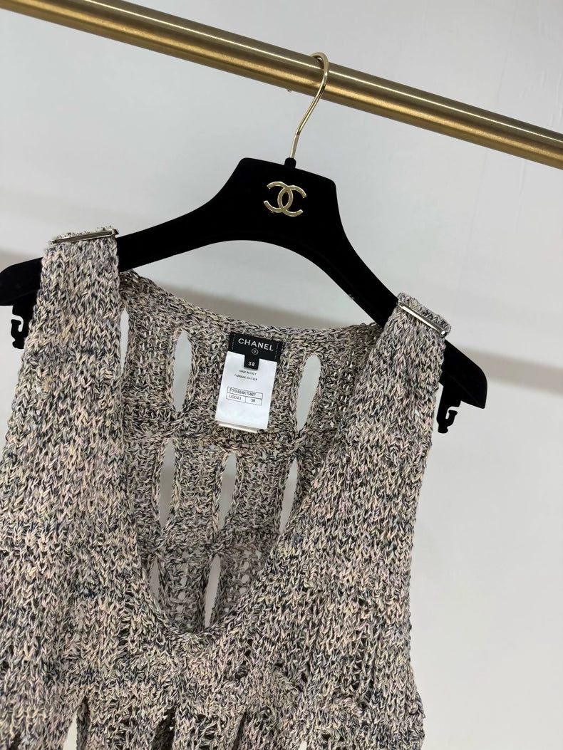 Chanel 20K grey knitted black bow top