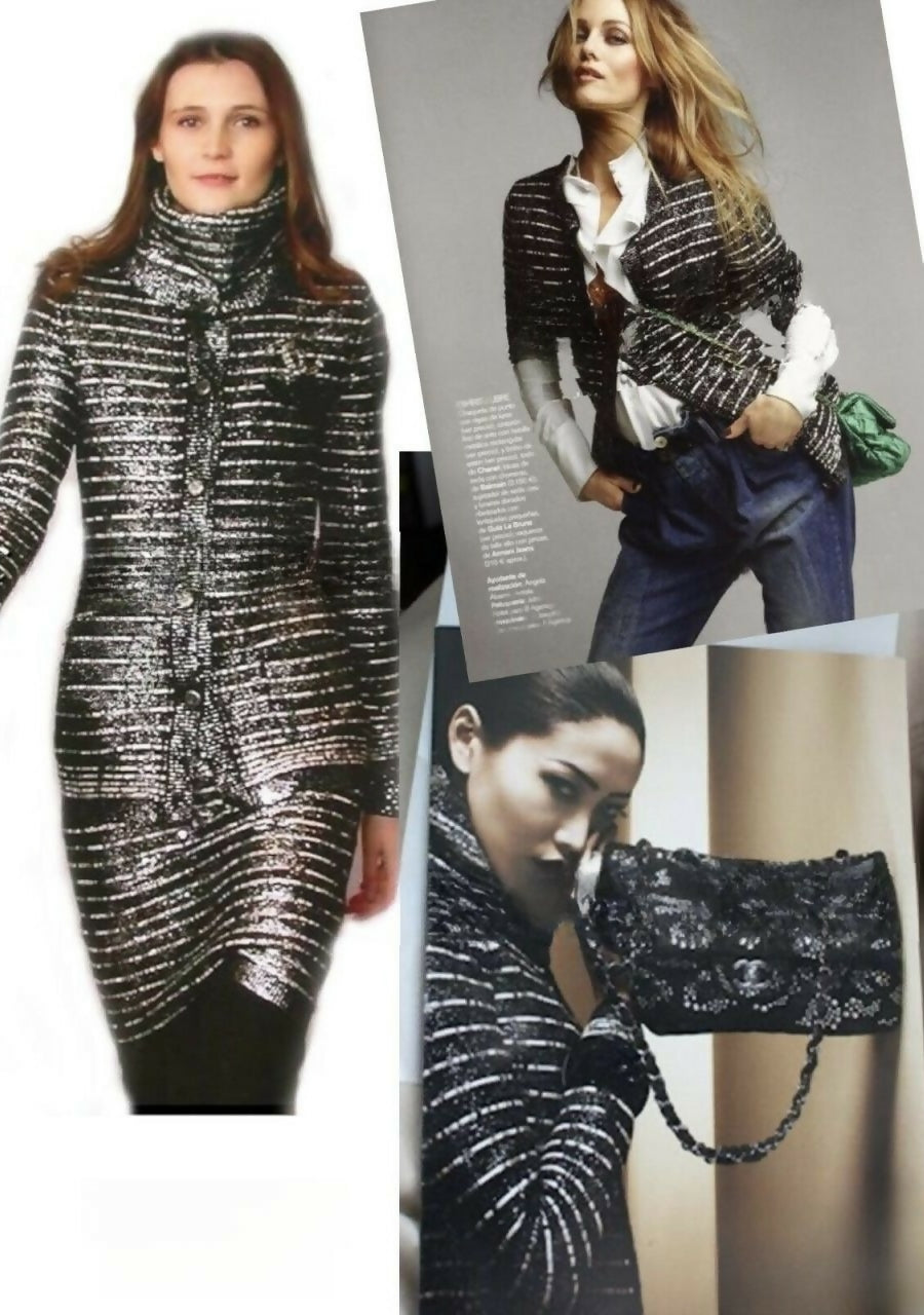 Chanel 10A Iceberg Collection Striped Metallic Long Cardigan FR 34