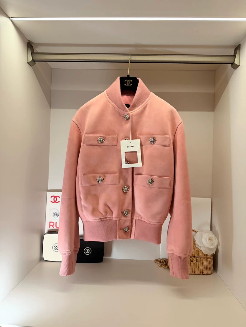 Chanel 26k pink suede leather jacket