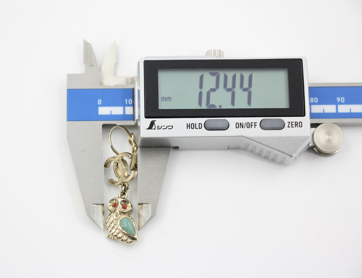 Chanel 18C Metal Owl CC Logo Pendant Earrings