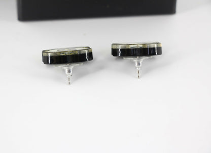 Chanel 17S Resin Gold Powder Black Stud Earrings
