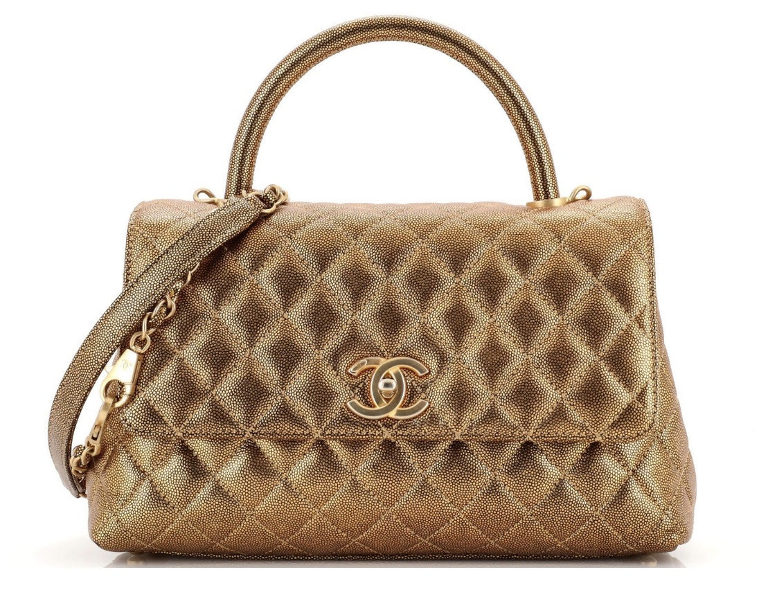 Chanel 19A Small Coco Handle Metallic Rose Gold Copper Caviar Timeless Bag
