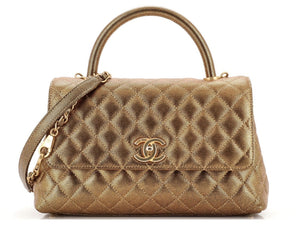 Chanel 19A Small Coco Handle Metallic Rose Gold Copper Caviar Timeless Bag