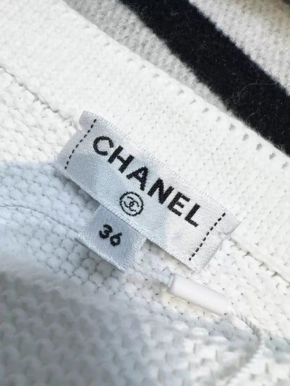 Chanel 20P White Double C Jacquard Knit Off-Shoulder Top