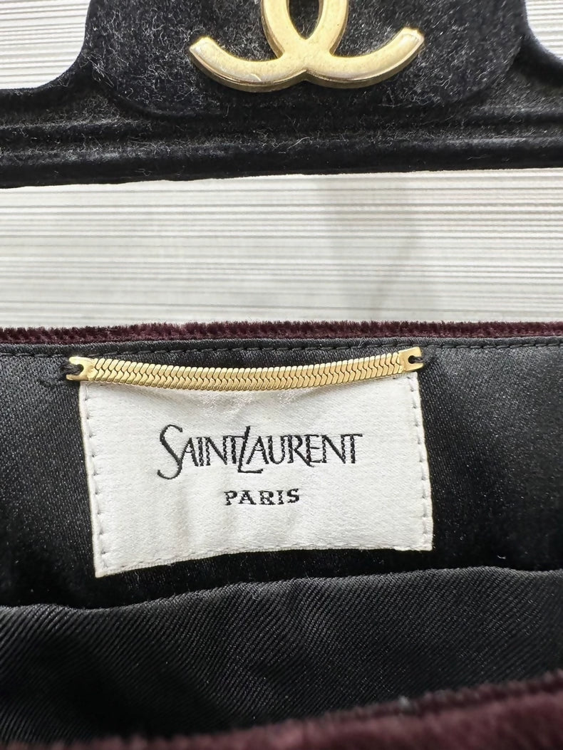 Saint Laurent YSL 25 midi skirt in burgundy velvet