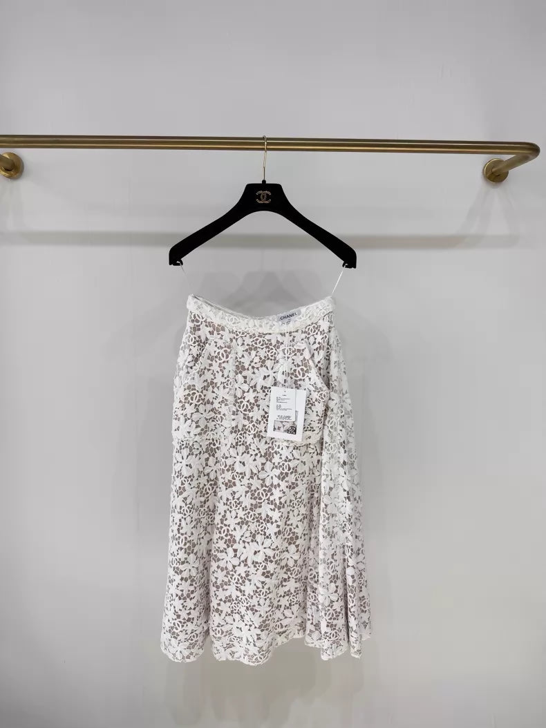 Chanel 23C white Lace Double C Skirt