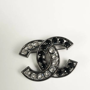 Chanel gunmetal black and white diamond brooch