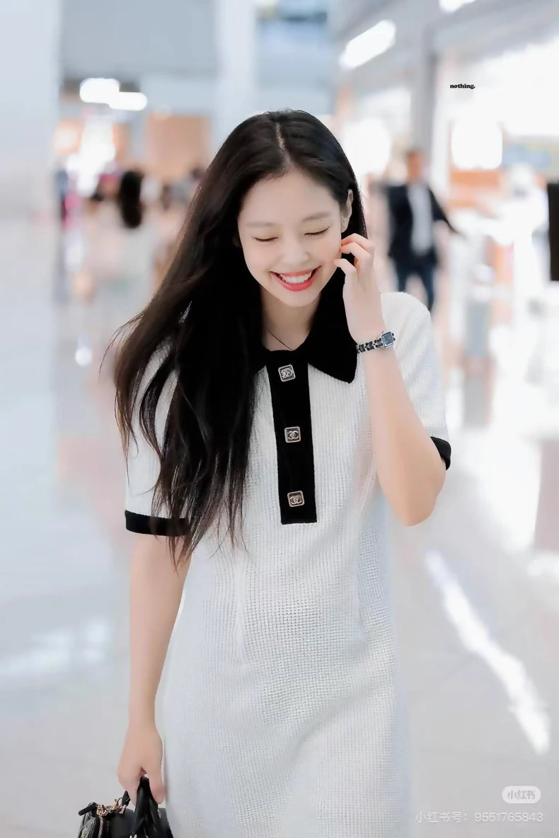 Chanel 23A white & black cashmere dress