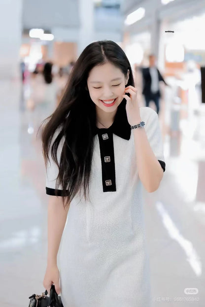 Chanel 23A white & black cashmere dress