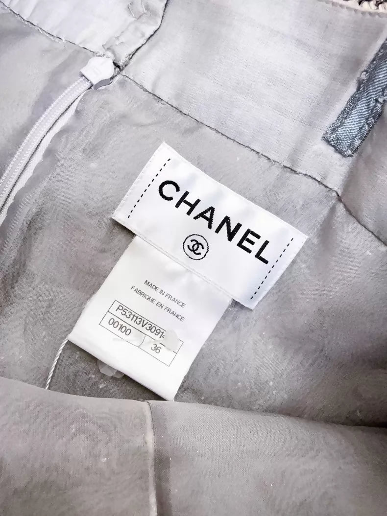 Chanel 16C silver-white gradient lace dress