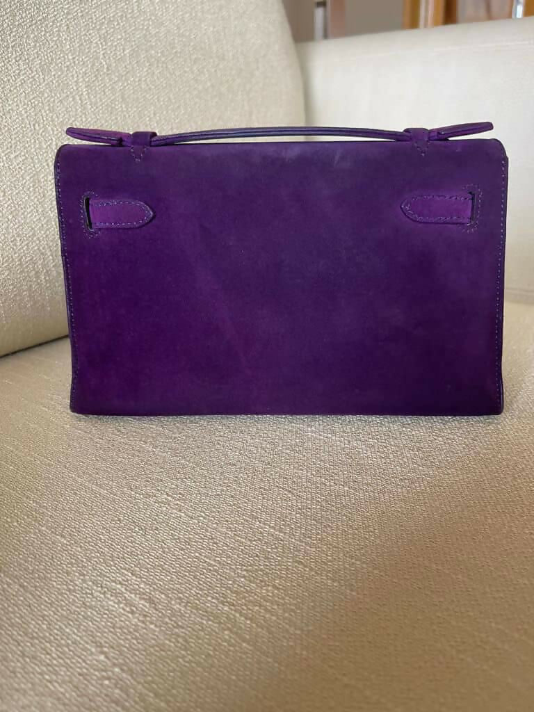 Hermes vintage Kelly pochette suede in purple stamp square H