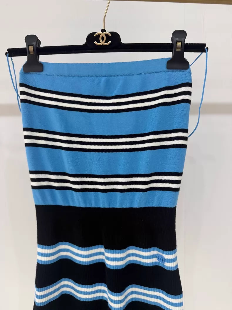 Chanel 24A Blue and Black Striped dress