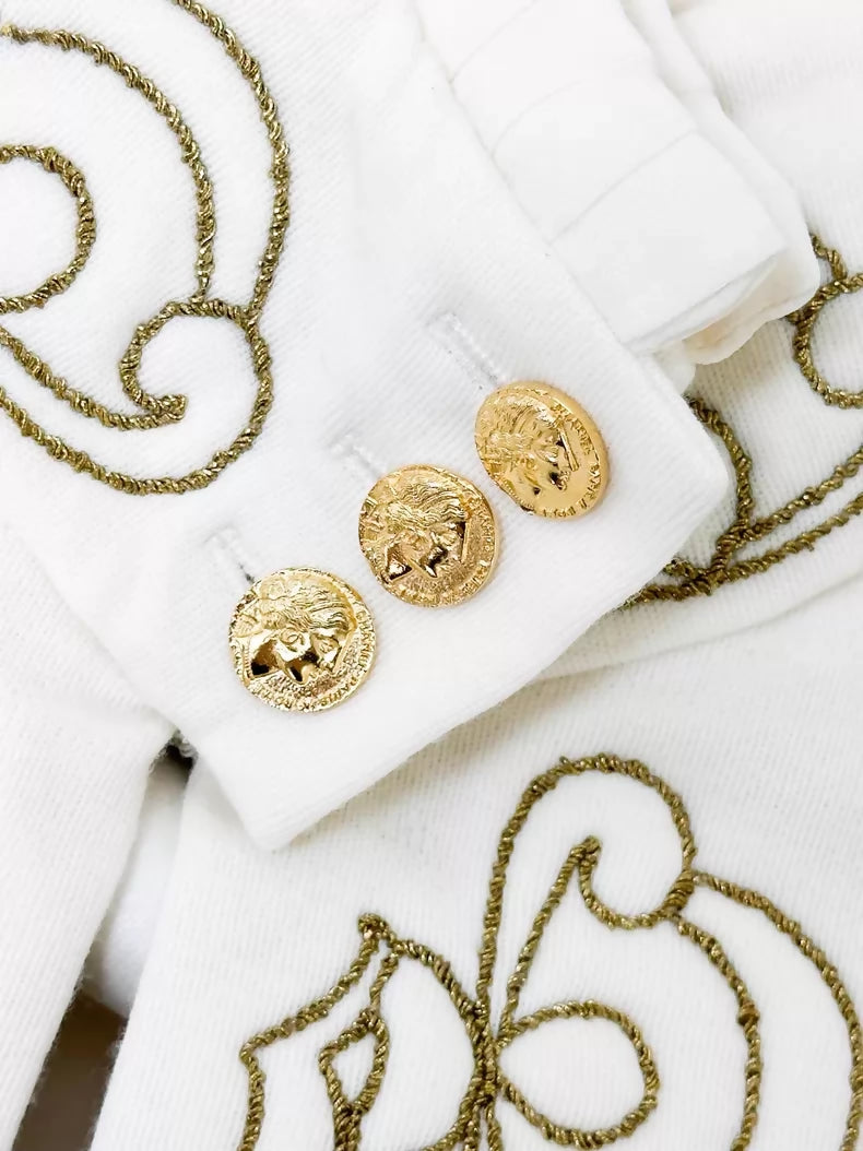Chanel 16A off-white with gold camellia cape dress