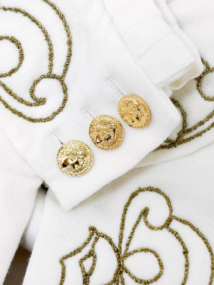 Chanel 16A off-white with gold camellia cape dress