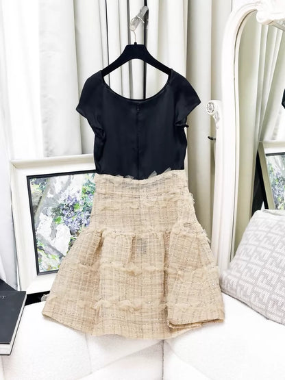 Chanel 12S beige embroidered bow tweed jacket & dress set