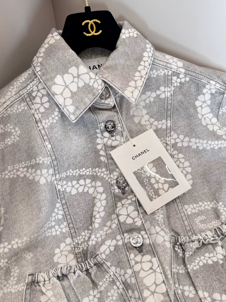 Chanel 25M Grey Pearl Denim Jacket