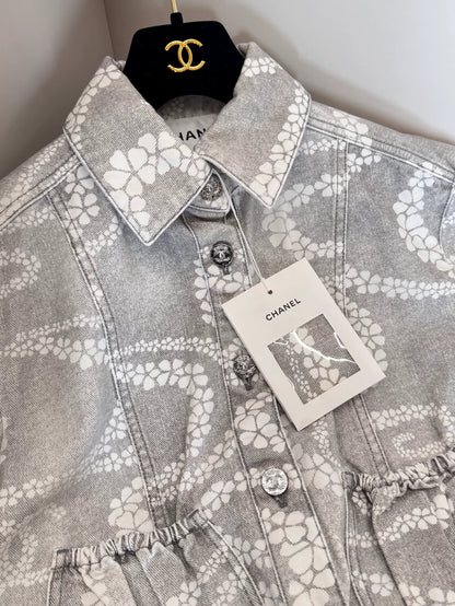 Chanel 25M Grey Pearl Denim Jacket