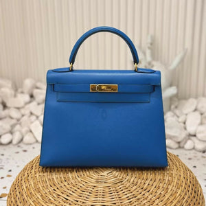 Hermès Kelly 28 Blue Epsom Leather with Gold Hardware