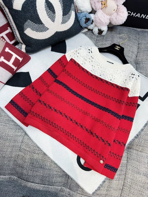 Chanel 21C Red Striped and White Cashmere Sweater