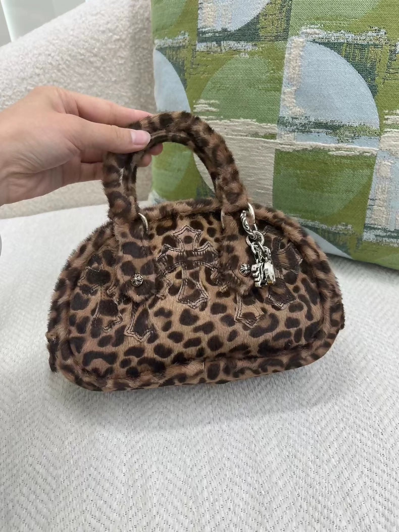 Chrome Hearts Leopard Print Pony Hair Bowling Bag