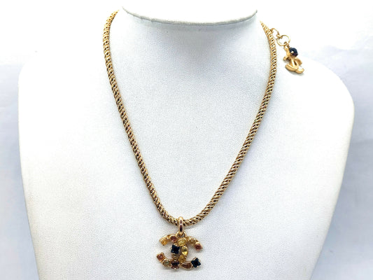 Chanel Vintage 01A Gripoix Multicoloured Coco Mark Necklace