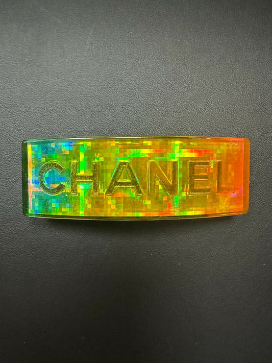 Chanel Vintage 97P Resin Colored Iridescent Letter Motif Hair Clip