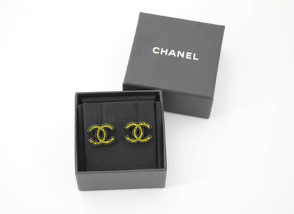 Chanel 17S Resin Gold Powder Black Stud Earrings