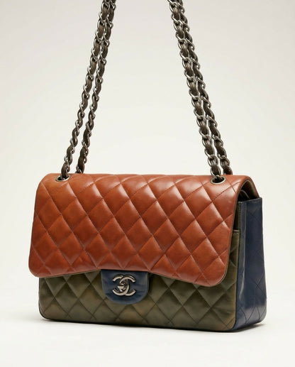 Chanel 13A Edinburgh TriColor Quilted Lambskin Jumbo Classic Double Flap Bag