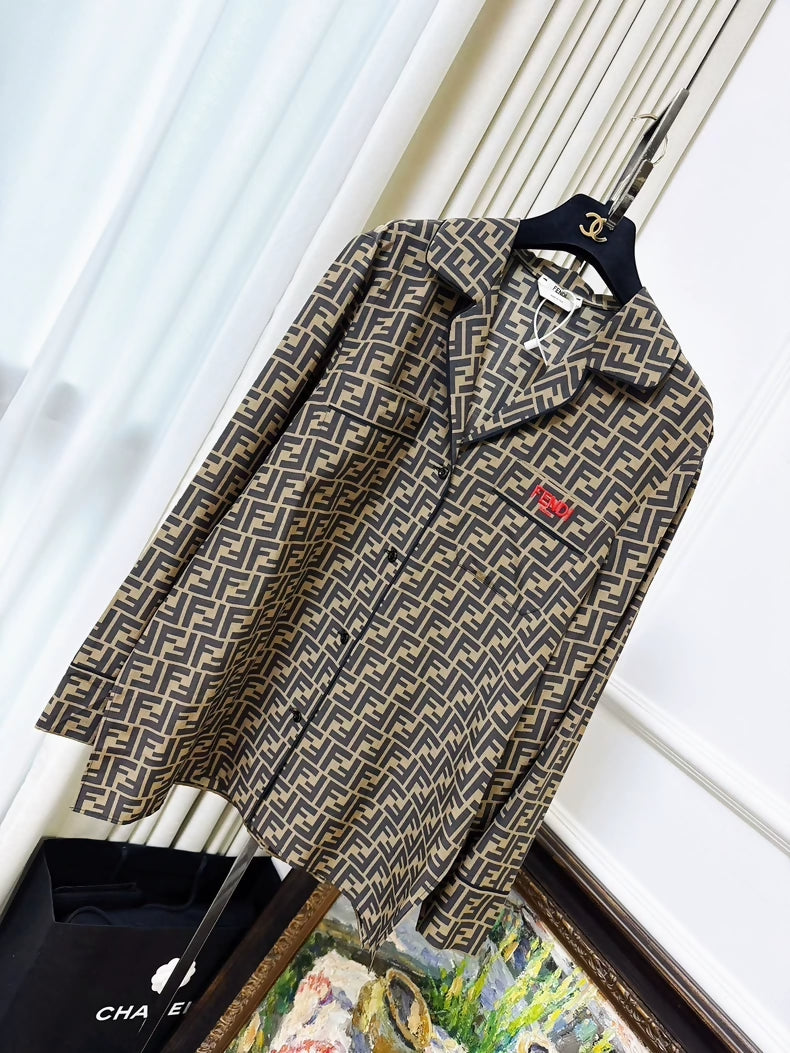FENDI monogram silk long-sleeved shirt