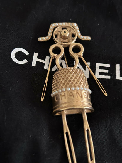 Chanel Runway Fall 2003 Gold-Tone Sewing Lady brooch