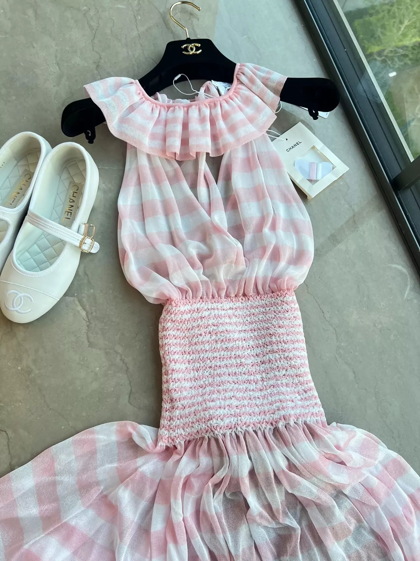 Chanel 24s pink and white dress