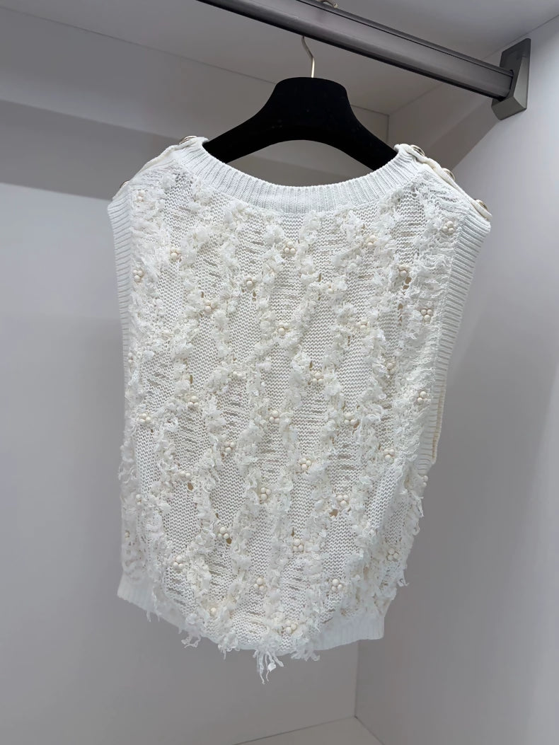 Chanel 21S White tweed top