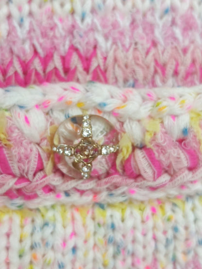 Chanel 24C mixed-color striped heart-patterned knit cardigan