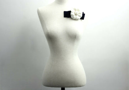 Chanel Vintage 81-85 Fabric Dark Blue Camellia Ribbon Brooch