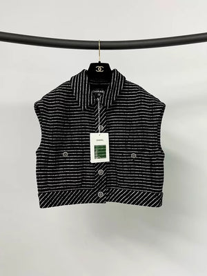 Chanel 23P new black and white striped vest