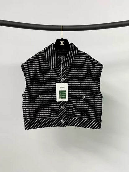 Chanel 23P new black and white striped vest