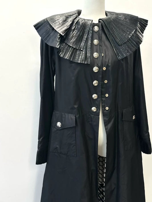 Chanel 20K black Silk Long Trench Coat