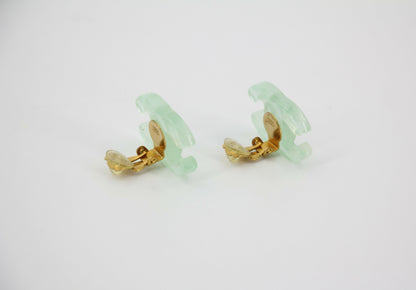 Chanel Vintage 01P Resin Transparent Green Large CC Clip-on Earrings