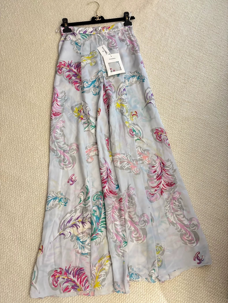 Chanel 25S Colorful feather silk wide leg pants