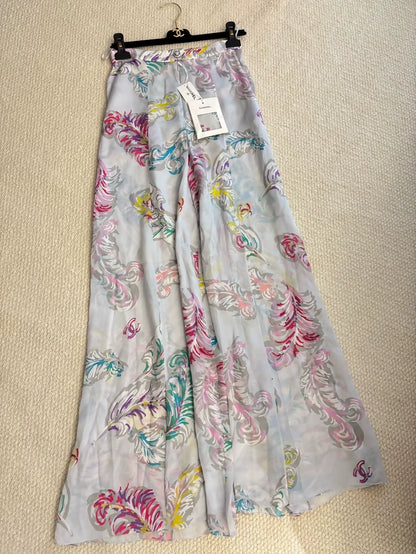Chanel 25S Colorful feather silk wide leg pants