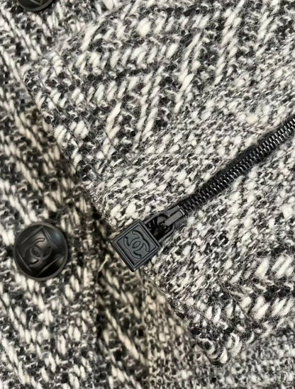 Chanel 08A Grey Herringbone Wool Utility Coat Jacket FR 38